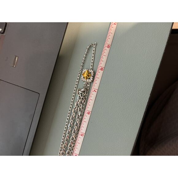 Faux Citrine Necklace Silver Tone Double Strand Adjustable Old Money Layered - Picture 3 of 4